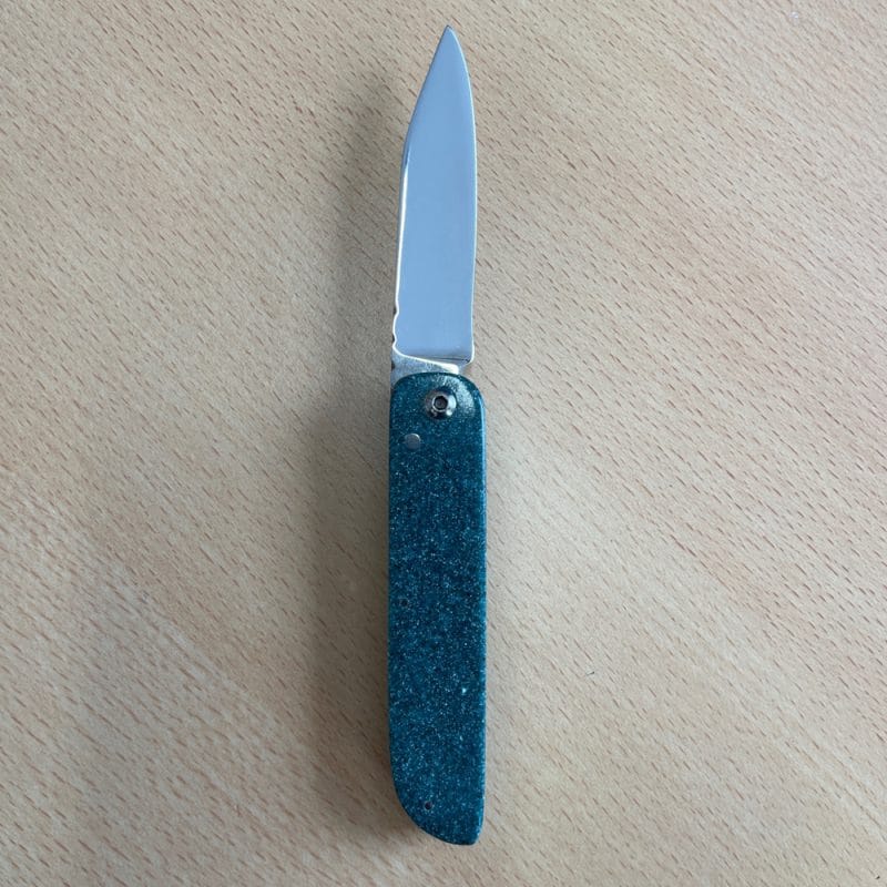 Mick Wardell Friction Folding Pocket Knife with Green Corian Handle - Image 3