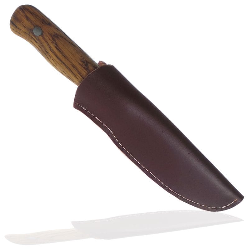 Bushcraft Knife with Oak Handle and Leather Sheath | SportingCutlery.co.uk