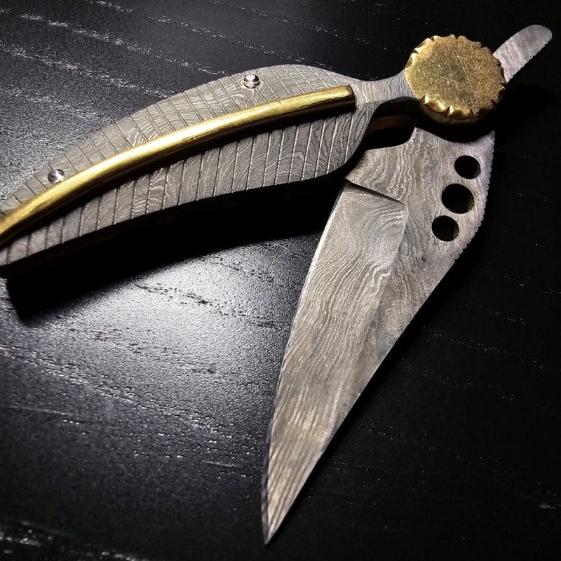 Kuboy Handmade 18.6cm Damascus Steel folding pocket knife leaf style design blade length: 6,7cm MINT CONDITION - Image 6