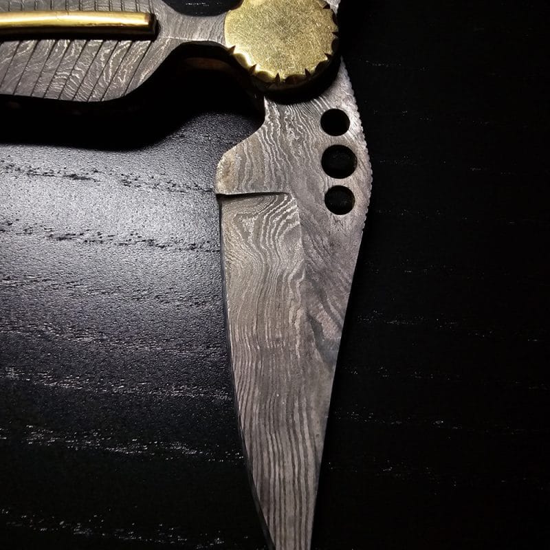 Kuboy Handmade 18.6cm Damascus Steel folding pocket knife leaf style design blade length: 6,7cm MINT CONDITION - Image 7