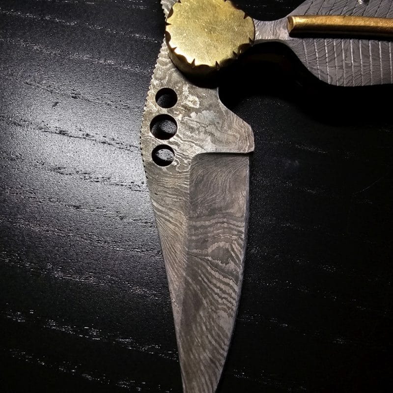Kuboy Handmade 18.6cm Damascus Steel folding pocket knife leaf style design blade length: 6,7cm MINT CONDITION - Image 8