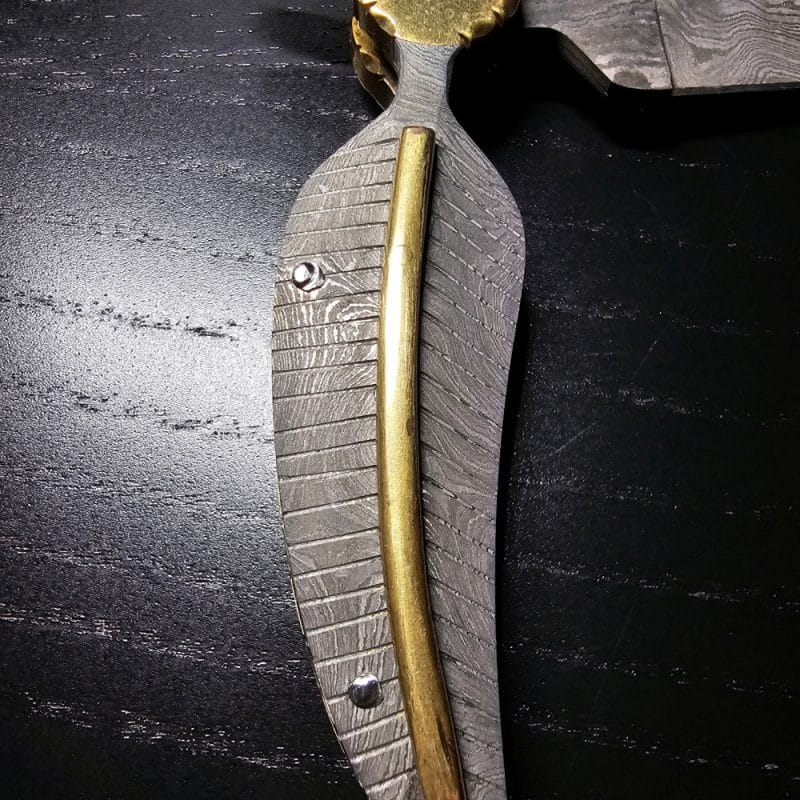 Kuboy Handmade 18.6cm Damascus Steel folding pocket knife leaf style design blade length: 6,7cm MINT CONDITION - Image 10