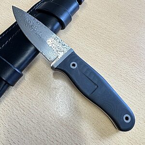 Raven Damascus Knife with Micarta Handle by Rob Bayley