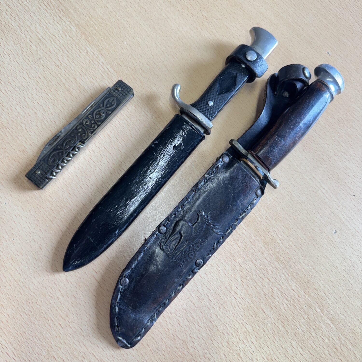 "Original Bowie" & a Flat Grind German Scout knife Together with a folder. - Image 2