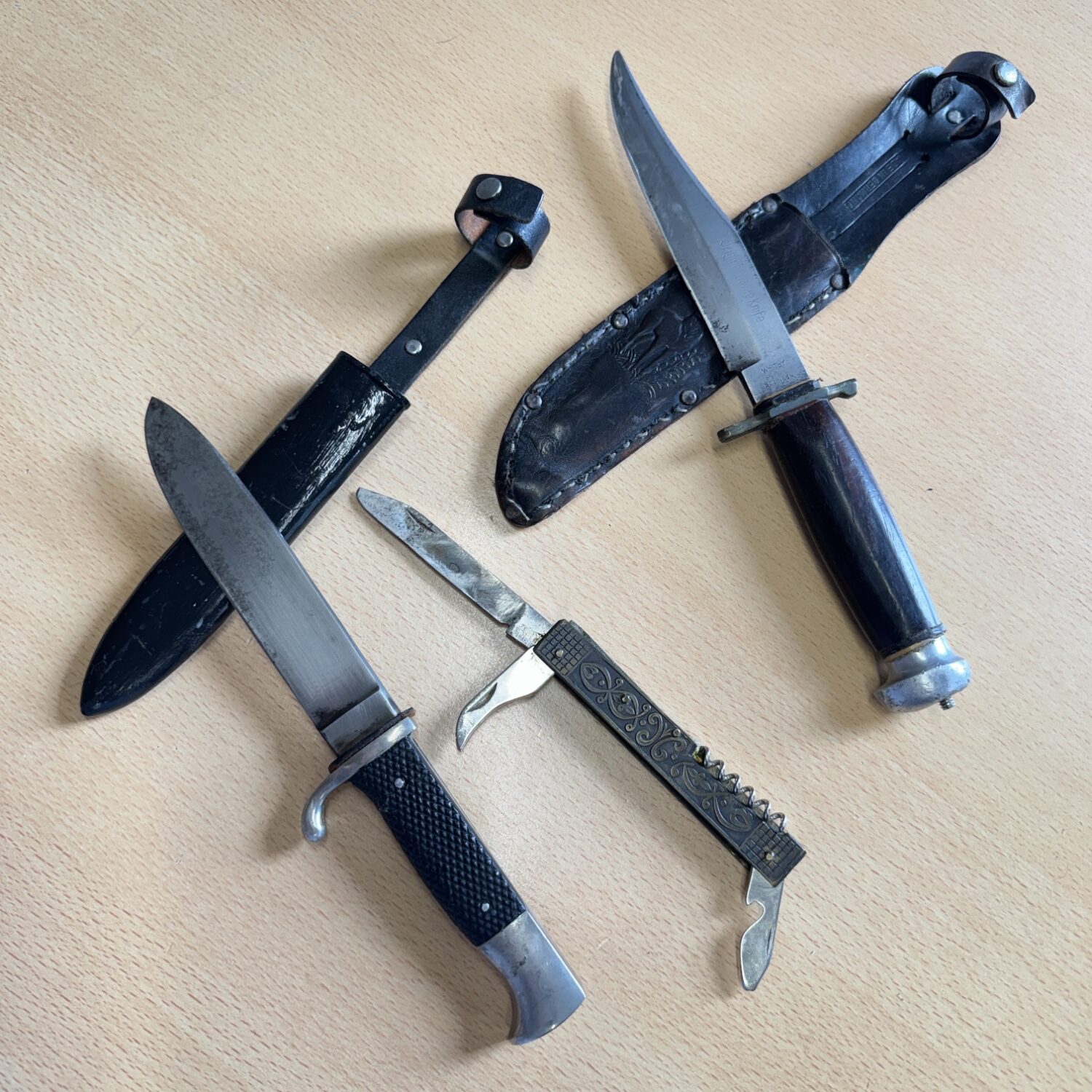 "Original Bowie" & a Flat Grind German Scout knife Together with a folder. - Image 3