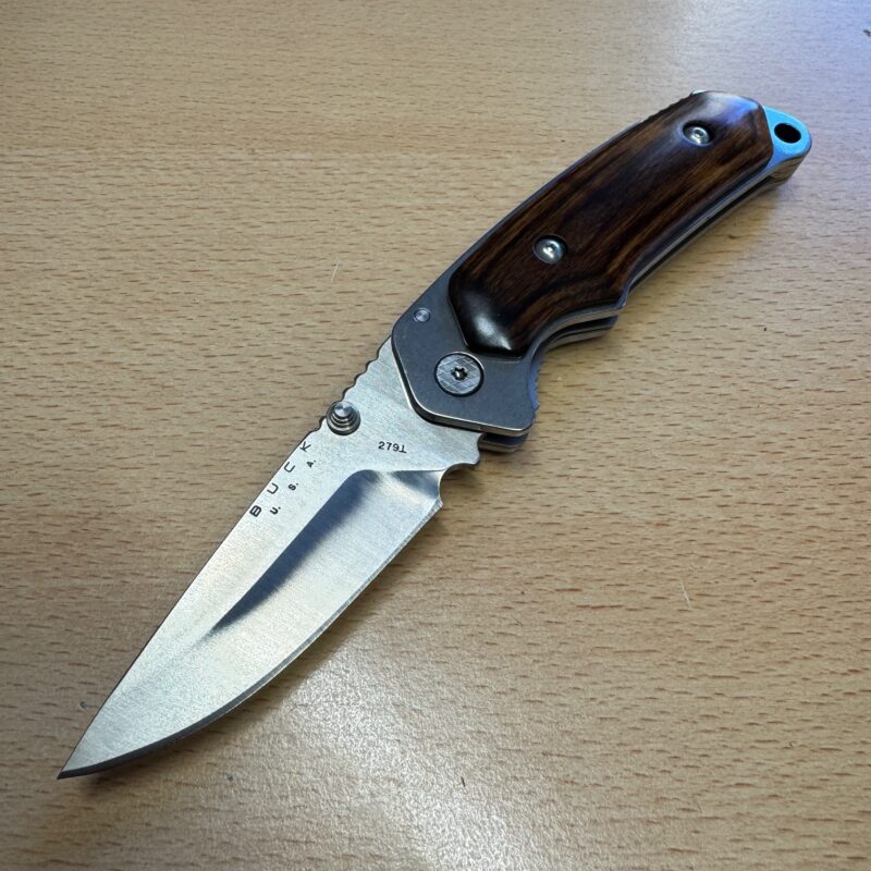 Buck Alpha 279 folder wooden handle scales canvas sheath