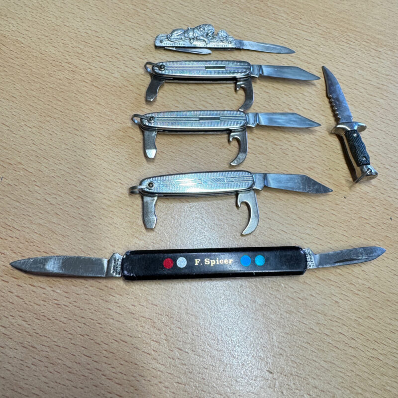 5 pocket knives and a Souvenir fixed blade - Image 2
